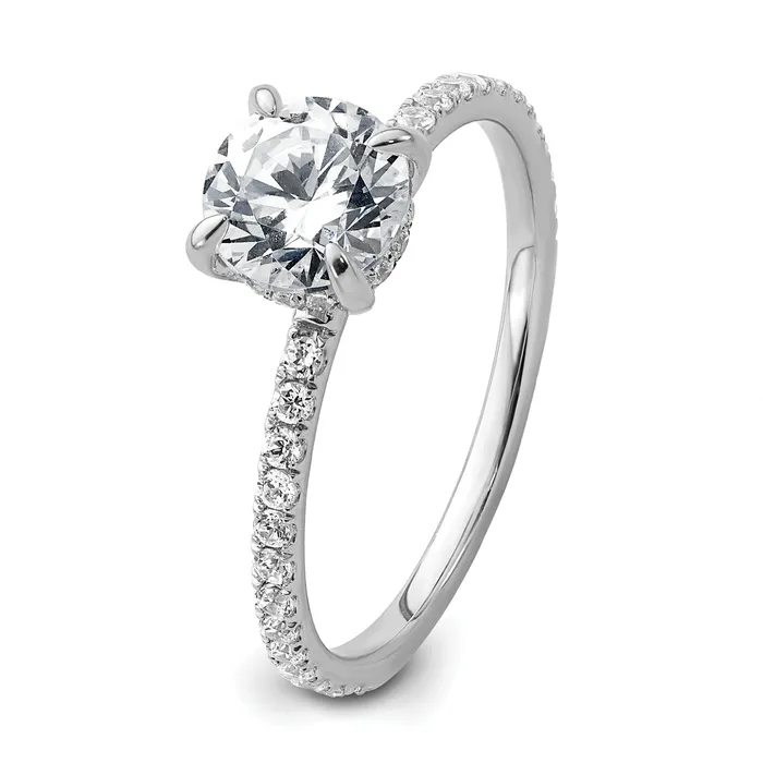 14k White Gold 13 Ct Lab Grown Diamond VSSI G 1 Ct center Flair Round Engagement Ring Goldia Rings