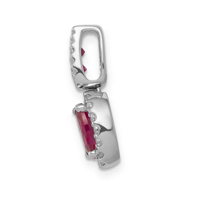 14k White Gold 15 Ct Lab Grown Diamond VSSI G and Lab Created Ruby Oval Halo Pendant Goldia Necklaces