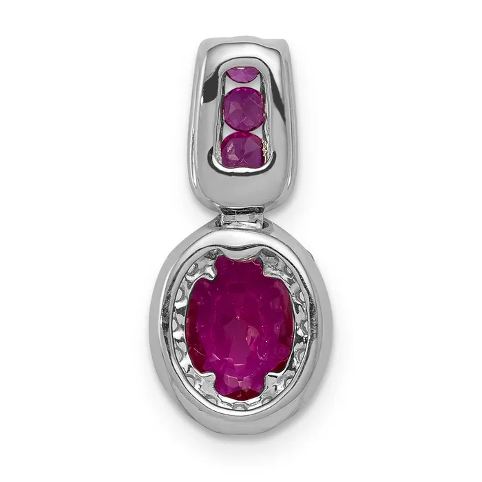 14k White Gold 15 Ct Lab Grown Diamond VSSI G and Lab Created Ruby Oval Halo Pendant Goldia Necklaces
