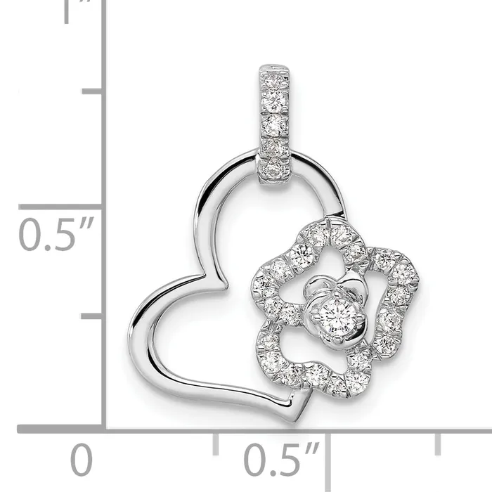 14k White Gold 15 Ct Lab Grown Diamond VSSI G Flower on Heart Pendant Goldia Necklaces
