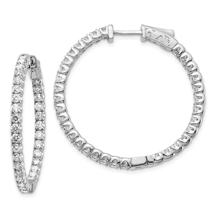 14k White Gold 3 13 Ct Lab Grown Diamond VSSI G Round In and Out Safety Clasp Hoop Earrings Goldia Earrings