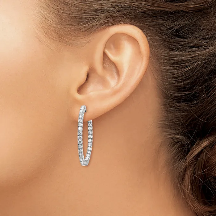 14k White Gold 3 13 Ct Lab Grown Diamond VSSI G Round In and Out Safety Clasp Hoop Earrings Goldia Earrings