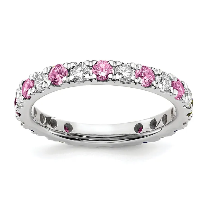 14k White Gold 34 Ct Lab Grown Diamond VSSI G and Lab Created Pink Sapphire Eternity Band Ring Goldia Rings