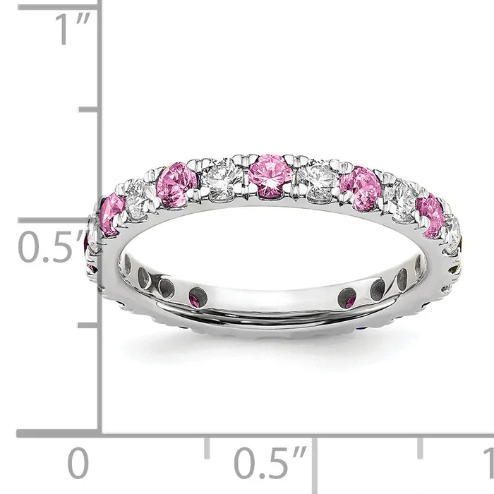 14k White Gold 34 Ct Lab Grown Diamond VSSI G and Lab Created Pink Sapphire Eternity Band Ring Goldia Rings