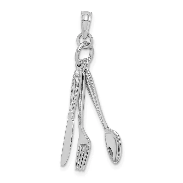14k White Gold 3D Moveable Knife Fork and Spoon Charm Goldia Charm Necklaces