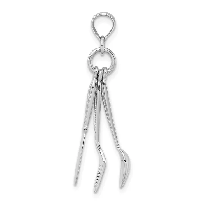 14k White Gold 3D Moveable Knife Fork and Spoon Charm Goldia Charm Necklaces