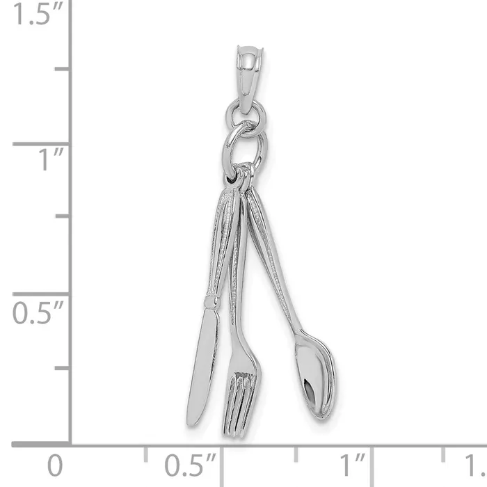 14k White Gold 3D Moveable Knife Fork and Spoon Charm Goldia Charm Necklaces