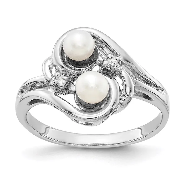 14k White Gold 4mm Black FW Cultured Pearl VS Real Diamond ring Goldiacom Rings
