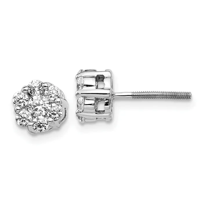 14k White Gold 58 Ct Lab Grown Diamond VSSI G Screwback Cluster Post Earrings Goldia Earrings