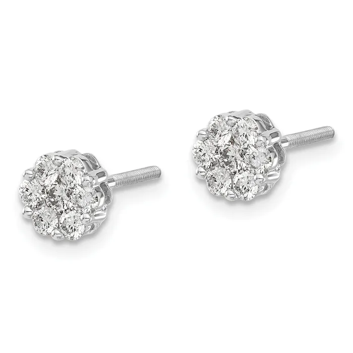 14k White Gold 58 Ct Lab Grown Diamond VSSI G Screwback Cluster Post Earrings Goldia Earrings