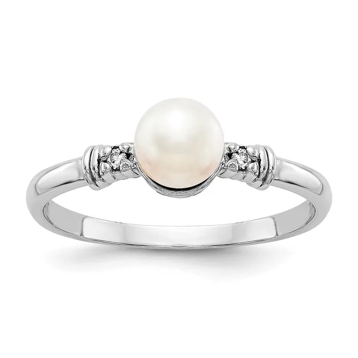 14k White Gold 5mm FW Cultured Pearl A Real Diamond ring Goldiacom Rings
