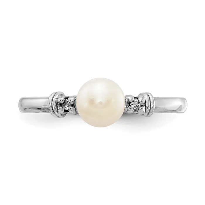 14k White Gold 5mm FW Cultured Pearl A Real Diamond ring Goldiacom Rings