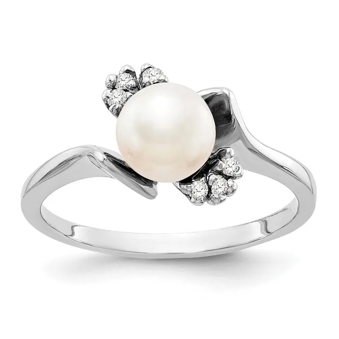 14k White Gold 6mm FW Cultured Pearl A Real Diamond ring Goldiacom Rings
