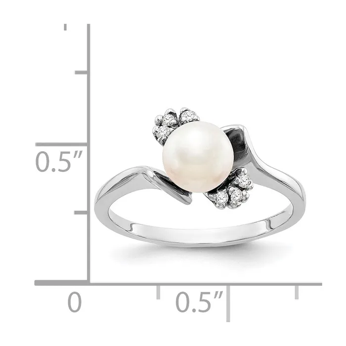 14k White Gold 6mm FW Cultured Pearl A Real Diamond ring Goldiacom Rings