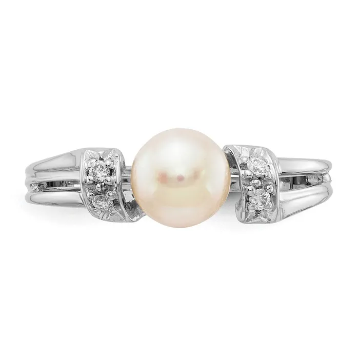 14k White Gold 6mm FW Cultured Pearl A Real Diamond ring Goldiacom Rings