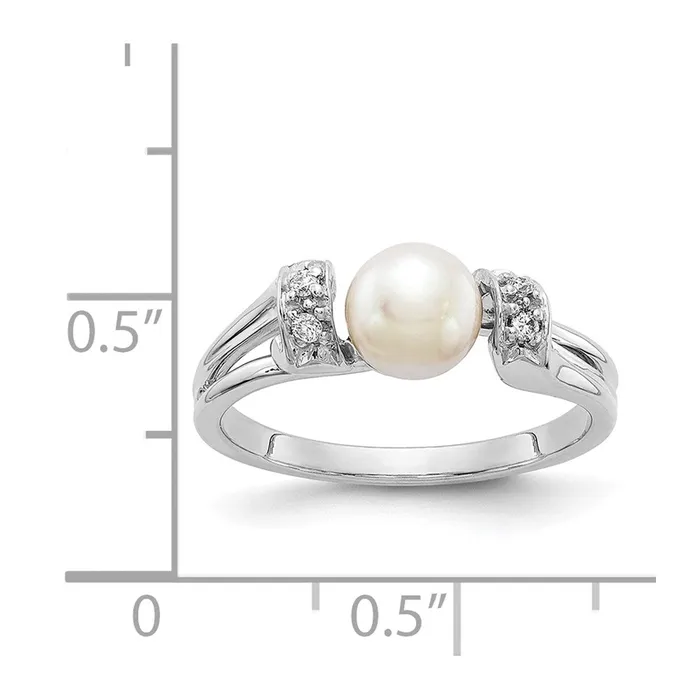 14k White Gold 6mm FW Cultured Pearl A Real Diamond ring Goldiacom Rings