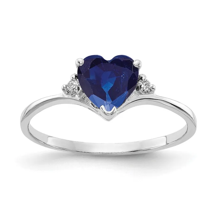 14k White Gold 6mm Heart Sapphire AAA Real Diamond ring Goldiacom Rings