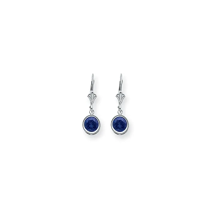 14k White Gold 6mm Sapphire leverback Earrings Goldia Earrings