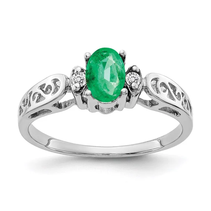 14k White Gold 6x4mm Oval Emerald A Real Diamond ring Goldia Rings