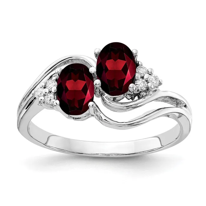 14k White Gold 6x4mm Oval Garnet AA Diamond ring Goldia Rings