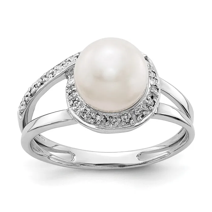 14k White Gold 75mm FW Cultured Pearl AA Real Diamond Ring Goldiacom Rings