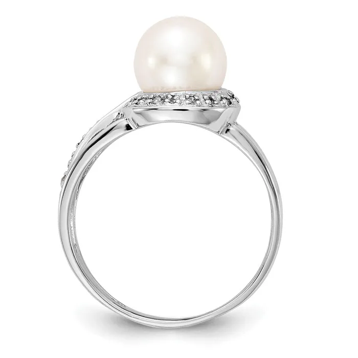 14k White Gold 75mm FW Cultured Pearl AA Real Diamond Ring Goldiacom Rings