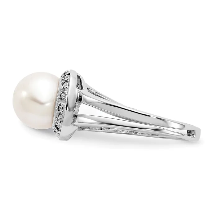 14k White Gold 75mm FW Cultured Pearl AA Real Diamond Ring Goldiacom Rings