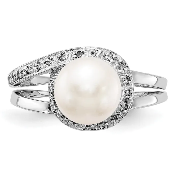 14k White Gold 75mm FW Cultured Pearl AA Real Diamond Ring Goldiacom Rings