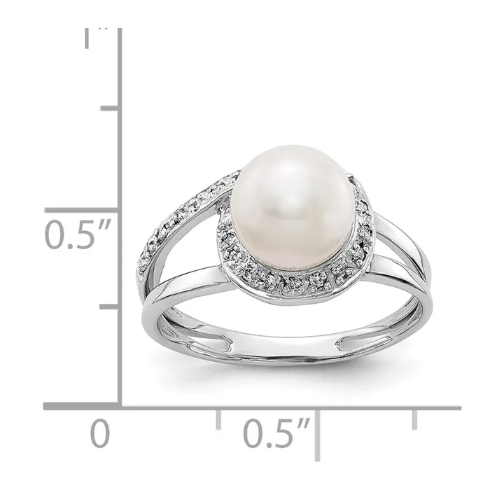 14k White Gold 75mm FW Cultured Pearl AA Real Diamond Ring Goldiacom Rings