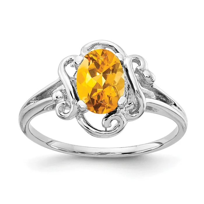 14k White Gold 7x5mm Oval Citrine ring Goldia Rings
