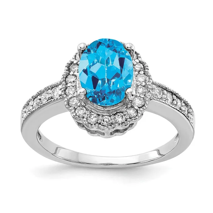 14k White Gold 8x6mm Oval Blue Topaz VS Real Diamond ring Goldiacom Rings