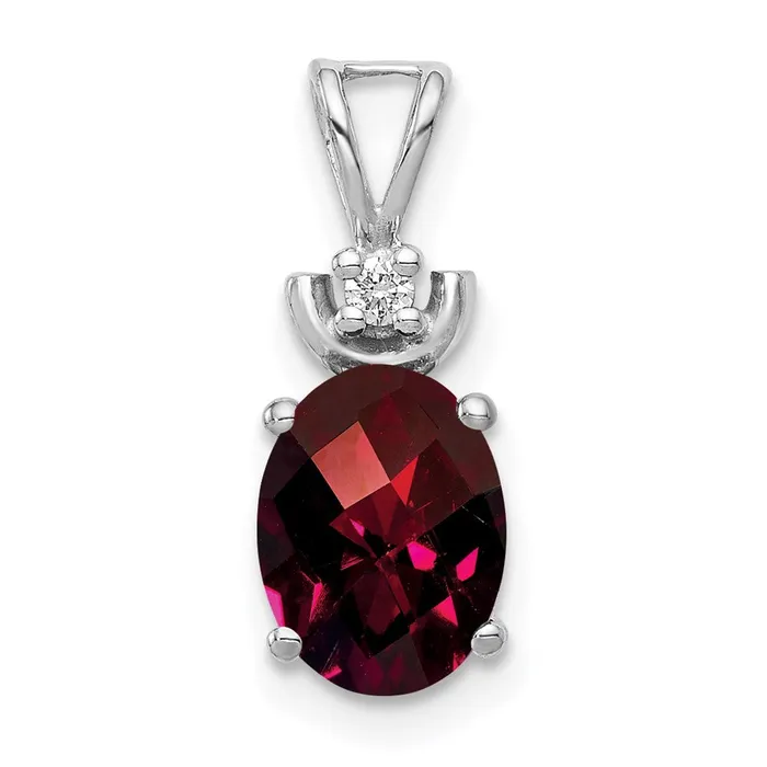 14k White Gold 8x6mm Oval Garnet Checker AA Diamond Pendant Goldiacom Necklaces
