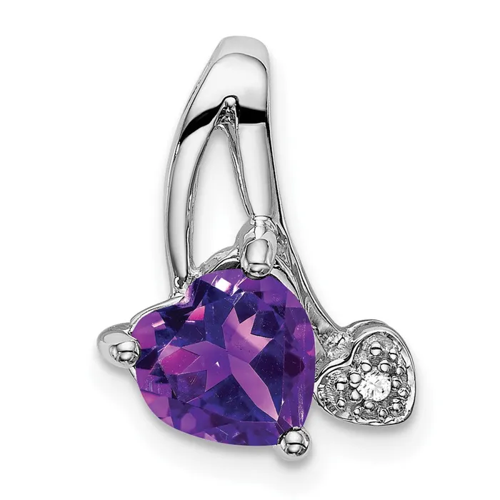 14k White Gold Amethyst and Real Diamond Heart Pendant Goldia Necklaces