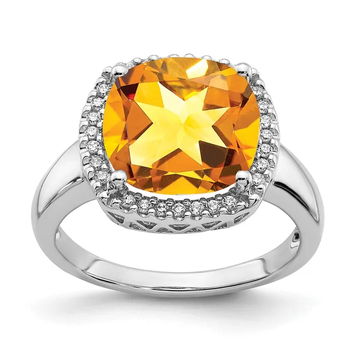 14k White Gold Citrine and Real Diamond Ring Goldia Rings