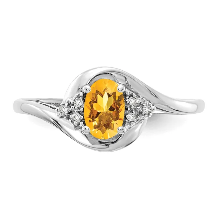 14k White Gold Citrine and Real Diamond Ring Goldia Rings