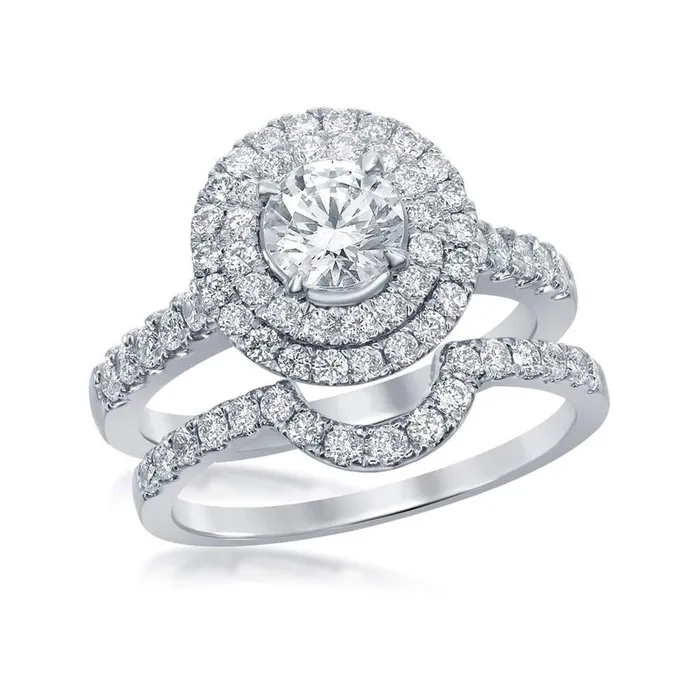 14k White Gold Diamond Double Halo Bridal Engagement Ring Set 134 Cttw Certified gndatlanta Rings