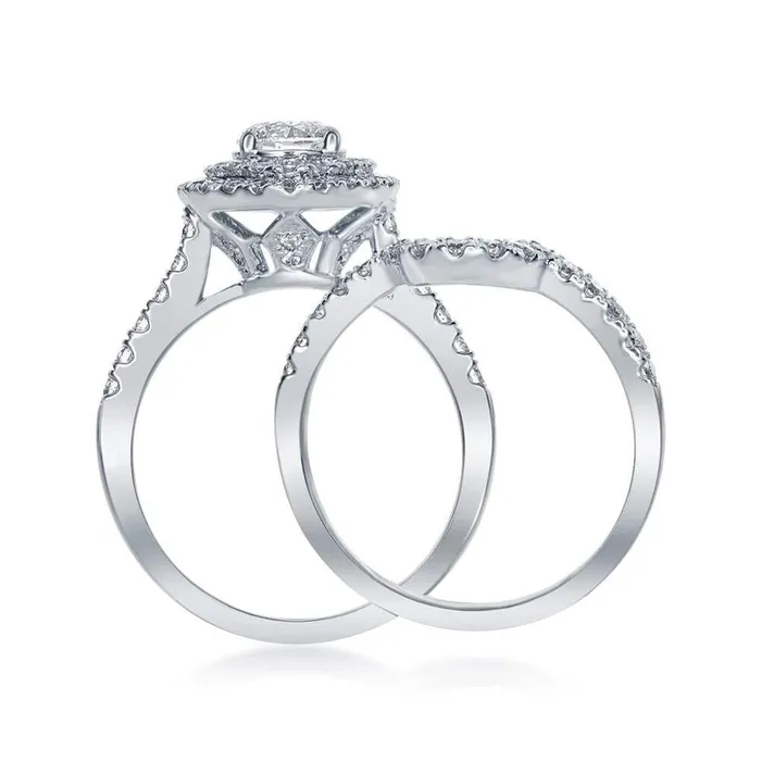 14k White Gold Diamond Double Halo Bridal Engagement Ring Set 134 Cttw Certified gndatlanta Rings