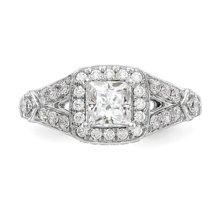 14K White Gold Diamond Princess CZ Halo Engagement Ring Goldiacom Rings