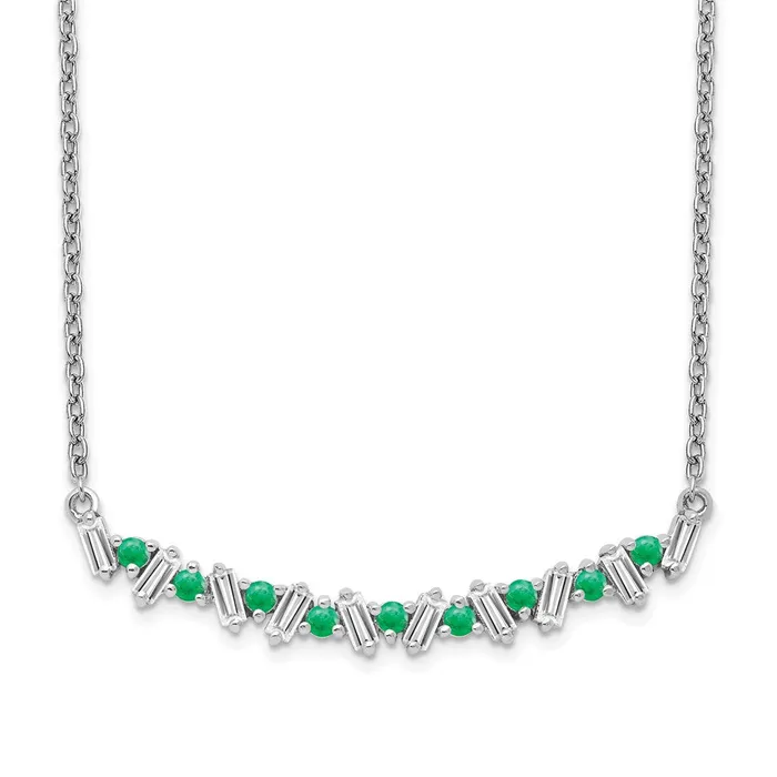 14k White Gold Emerald and Real Diamond 18in Bar Necklace Goldia Necklaces