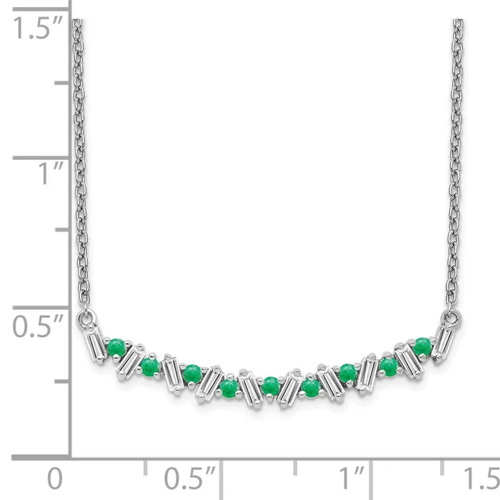 14k White Gold Emerald and Real Diamond 18in Bar Necklace Goldia Necklaces