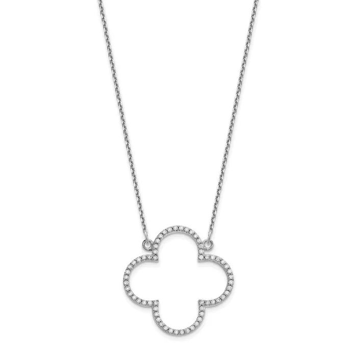 14k White Gold Medium Necklace Real Diamond Quatrefoil Design Goldia Necklaces