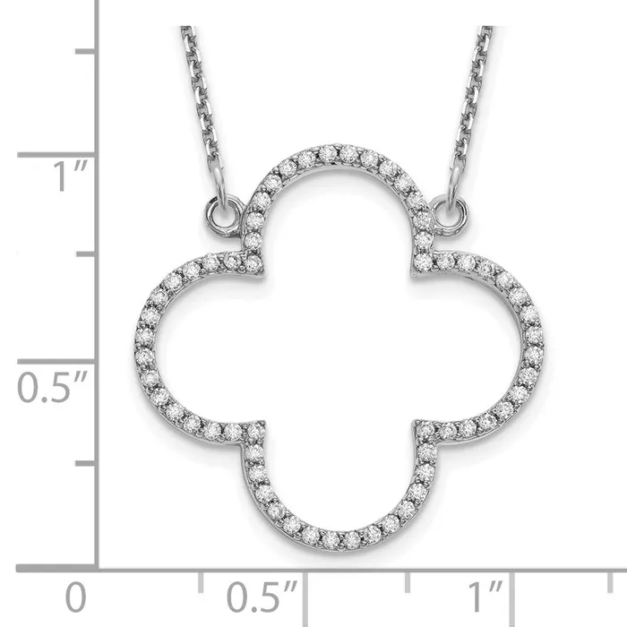 14k White Gold Medium Necklace Real Diamond Quatrefoil Design Goldia Necklaces
