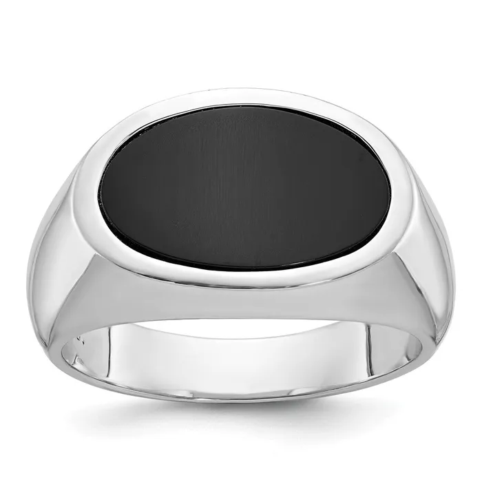 14k White Gold Mens EastWest Oval Onyx Complete Ring Goldia Rings
