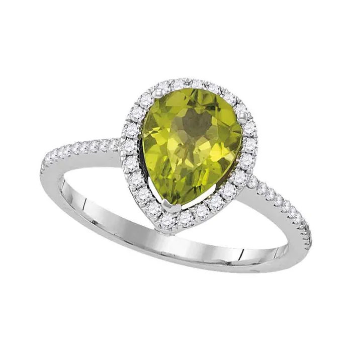 14k White Gold Pear Peridot Diamond Teardrop Solitaire Ring 2 Cttw gndatlanta Rings