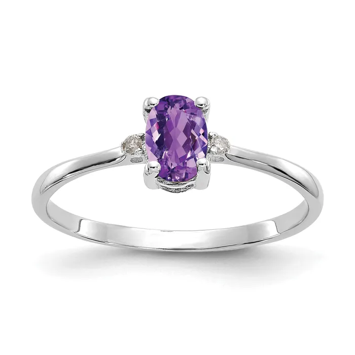 14K White Gold Polished Geniune Diamond and Amethyst Birthstone Ring Goldiacom Rings