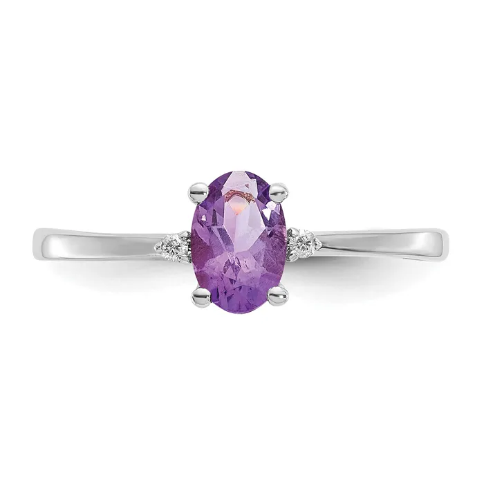 14K White Gold Polished Geniune Diamond and Amethyst Birthstone Ring Goldiacom Rings