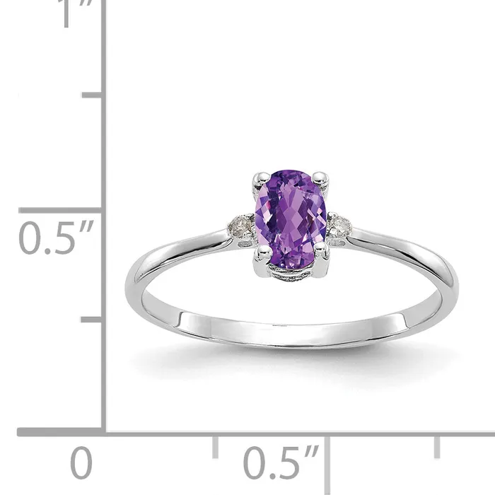 14K White Gold Polished Geniune Diamond and Amethyst Birthstone Ring Goldiacom Rings