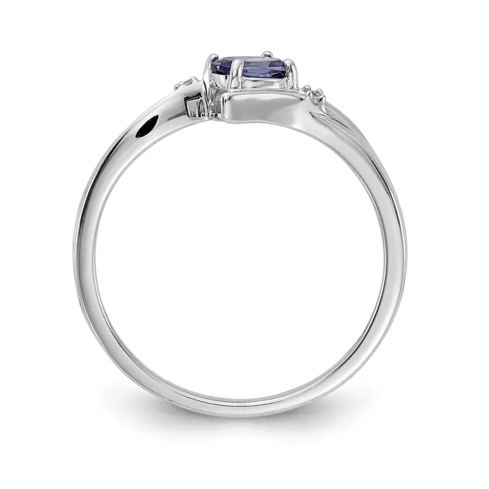 14K White Gold Polished Oval Real Diamond Blue Sapphire Bypass Ring Goldia Rings