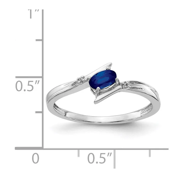 14K White Gold Polished Oval Real Diamond Blue Sapphire Bypass Ring Goldia Rings