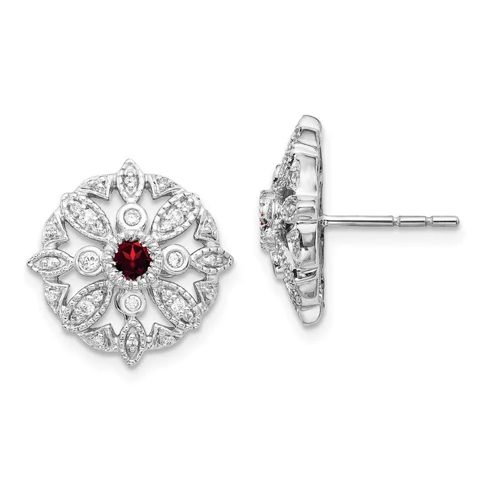 14k White Gold Real Diamond and Garnet Fancy Earrings Goldia Earrings
